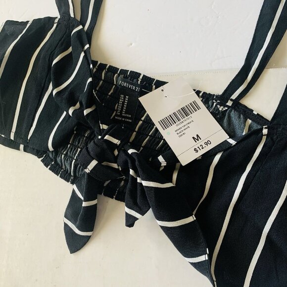 Sexy 2 Piece Black Striped Tie-Front Crop Top Tapered Pants Set Size Small‎ - Picture 5 of 11